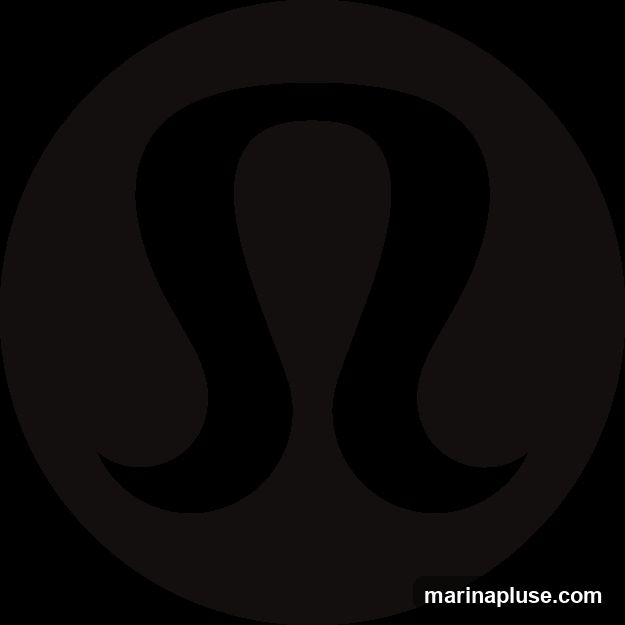 A black circular logo with the Lululemon symbol in the center.