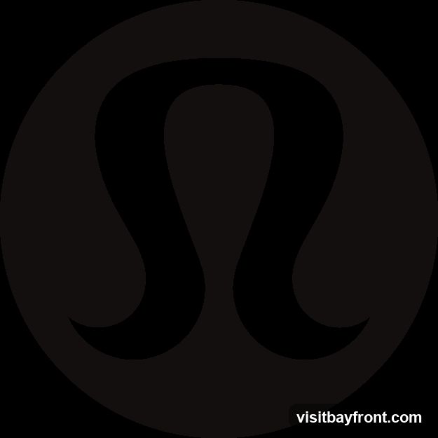 A black circular logo with the Lululemon symbol in the center.
