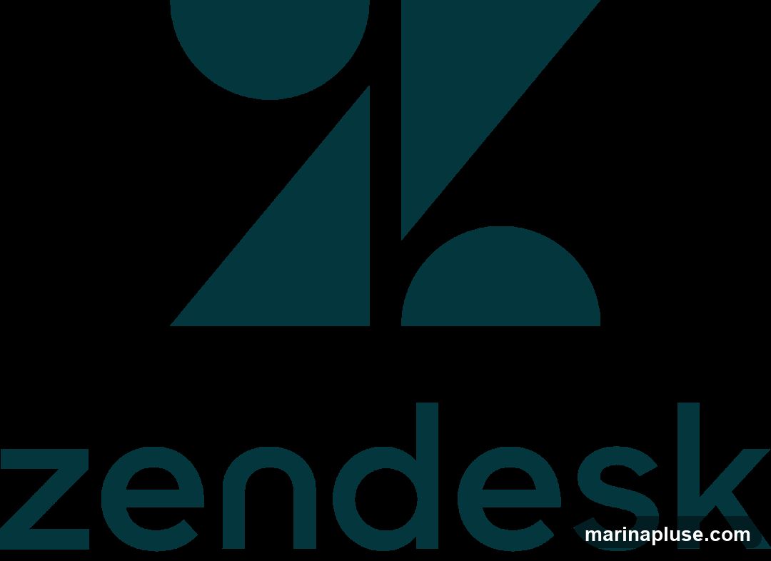 The Zendesk logo features abstract geometric shapes in a dark teal color against a black background. Below the shapes, the word 'zendesk' is written in a sans-serif font, also in dark teal.