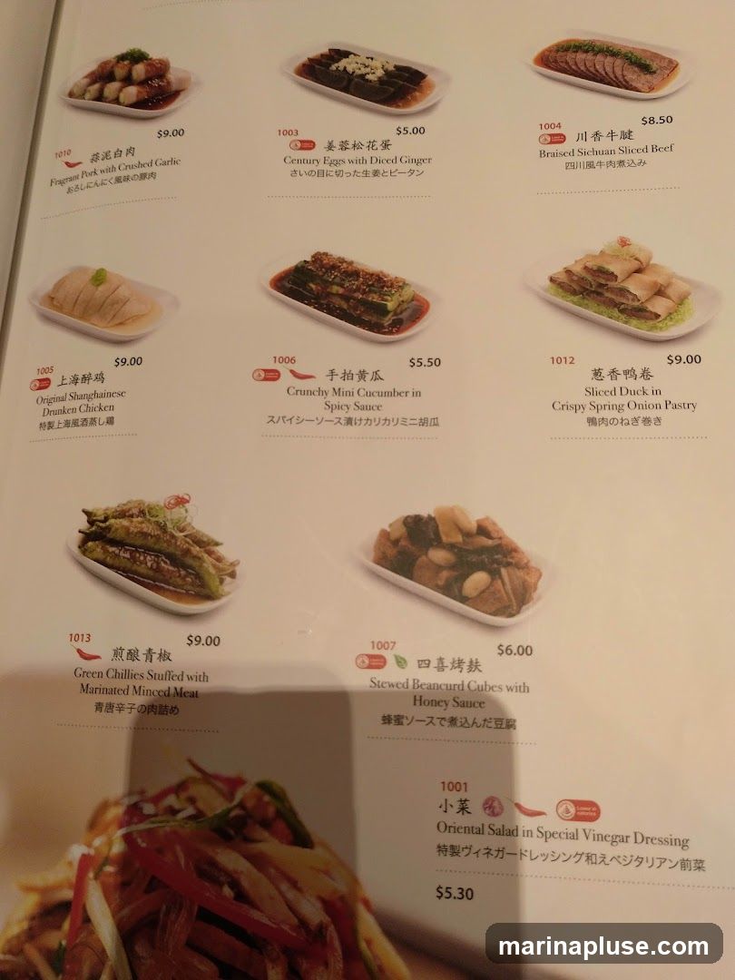 A page from a menu featuring various Chinese dishes with images and descriptions.