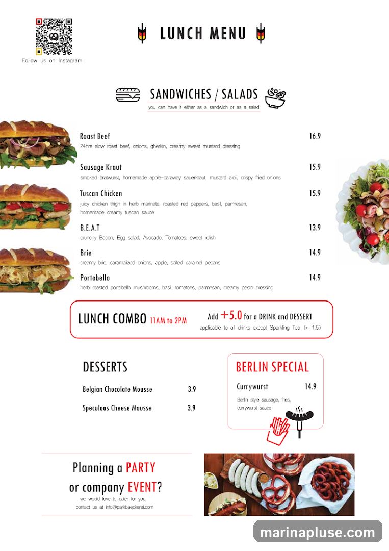 Sandwiches and Salads, Desserts, and a Berlin Special.