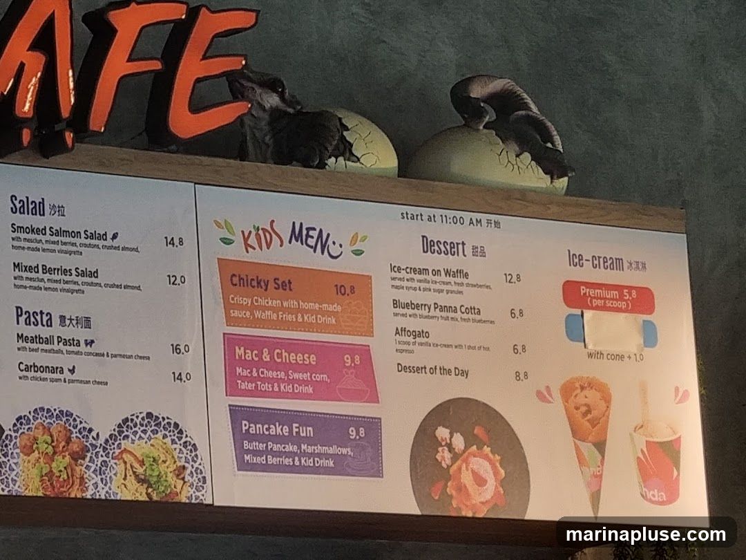 A menu board with sections for Salad, Pasta, Kids Menu, Dessert, and Ice-cream.