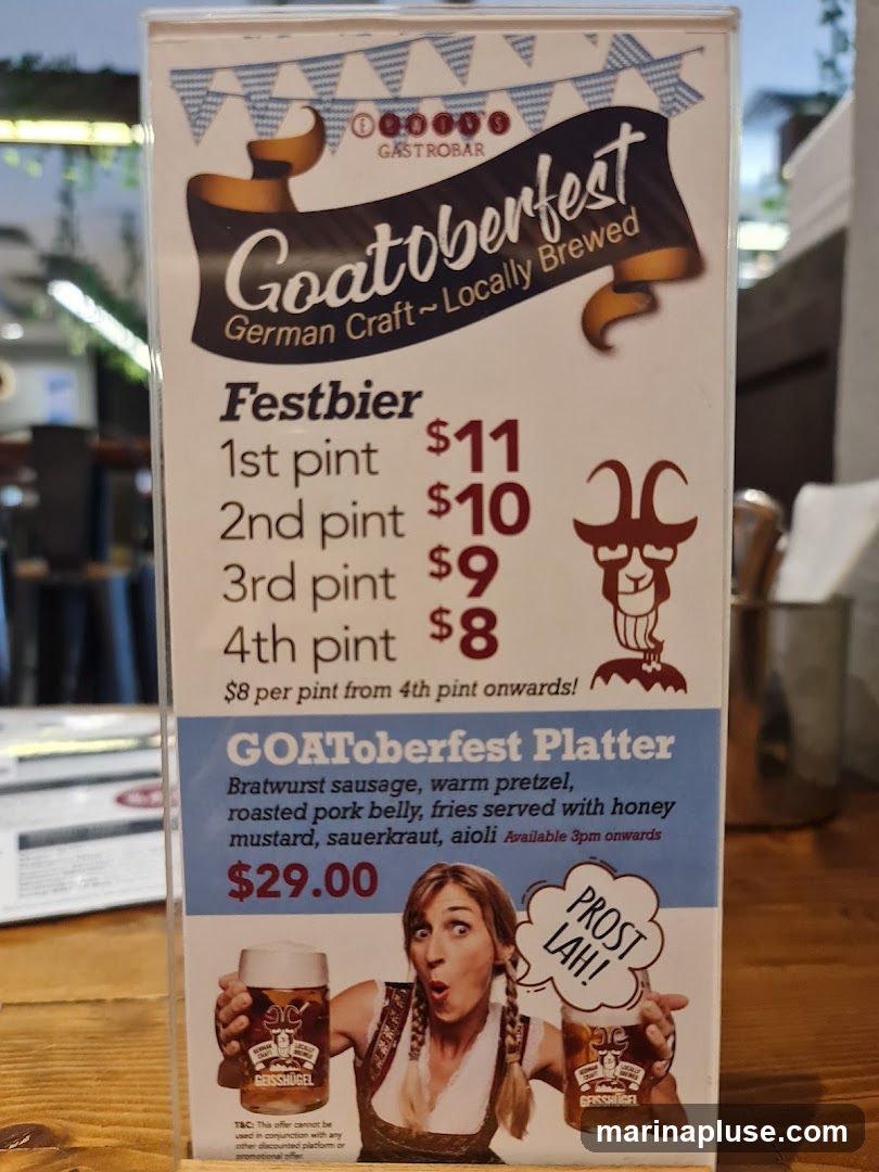 A menu for Goatoberfest featuring Festbier prices and a GOAToberfest Platter.