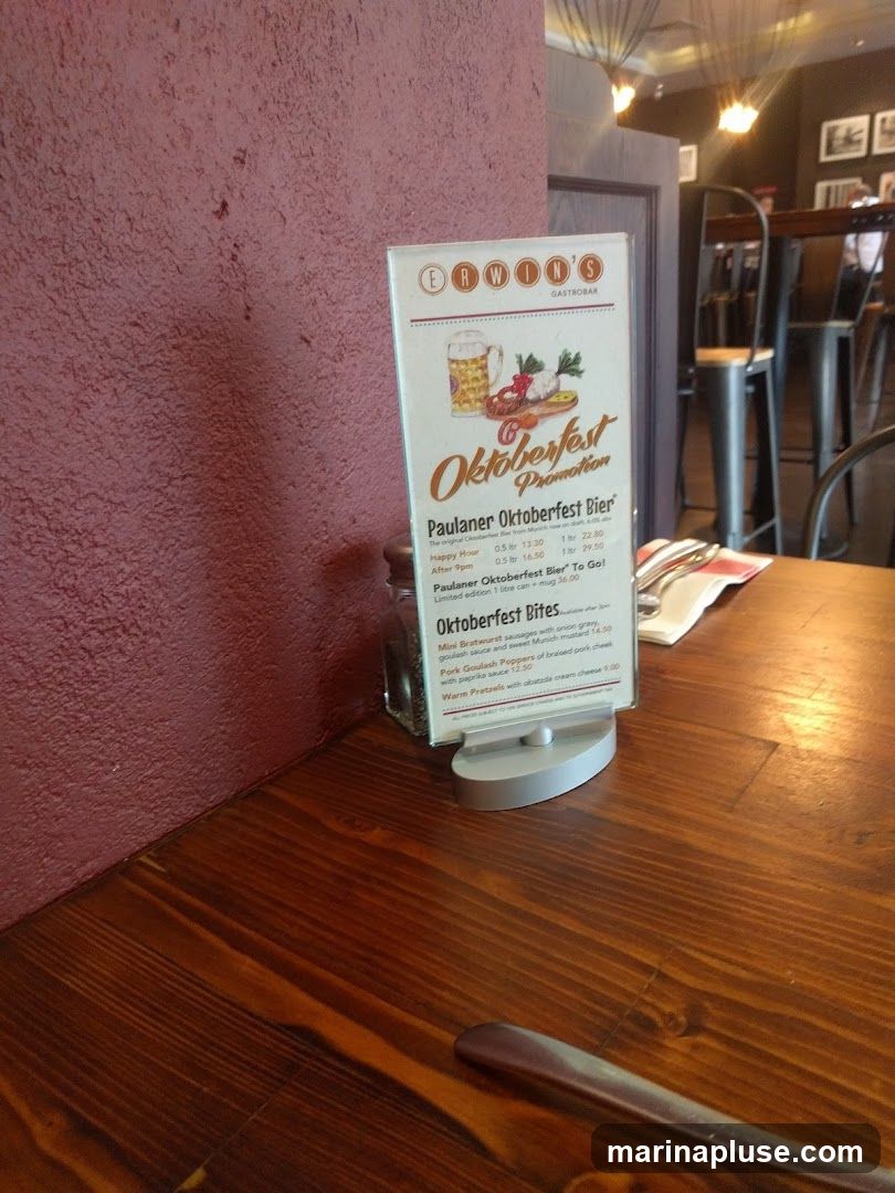 A menu for an Oktoberfest promotion at Erwin's Gastrobar.