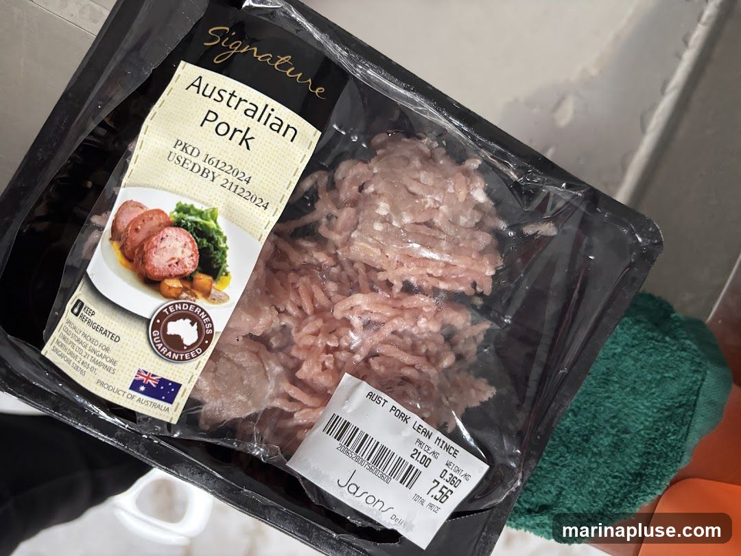 A package of Australian Pork Lean Mince. The packaging shows the brand name