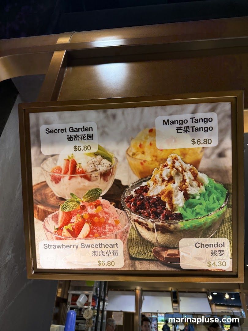 A menu board displaying four different dessert options with images and prices.