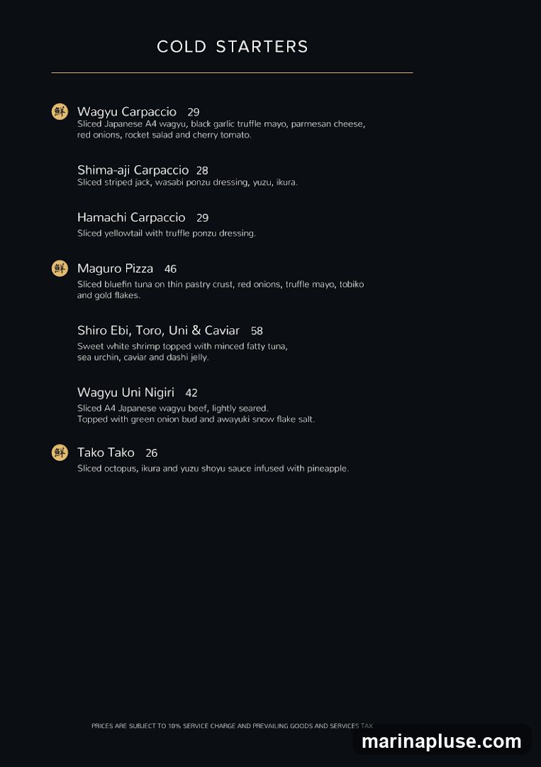 A menu section with cold starters.
