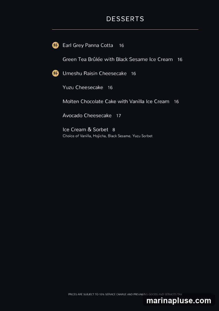 A list of desserts with prices.