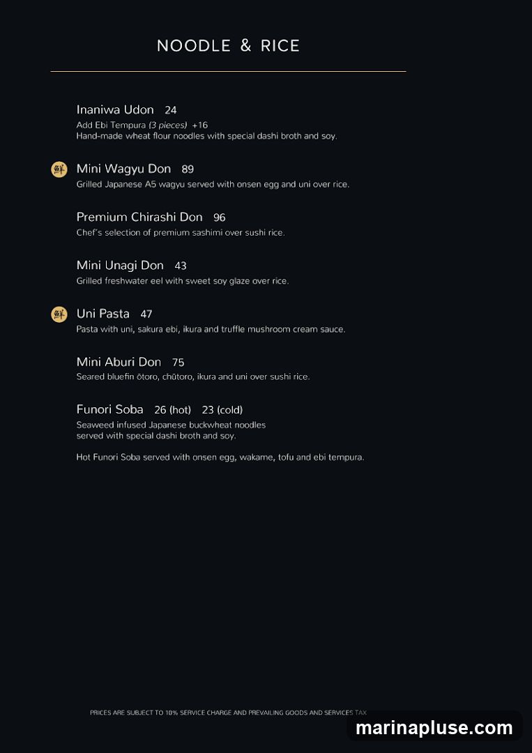 A menu section for noodles and rice dishes.