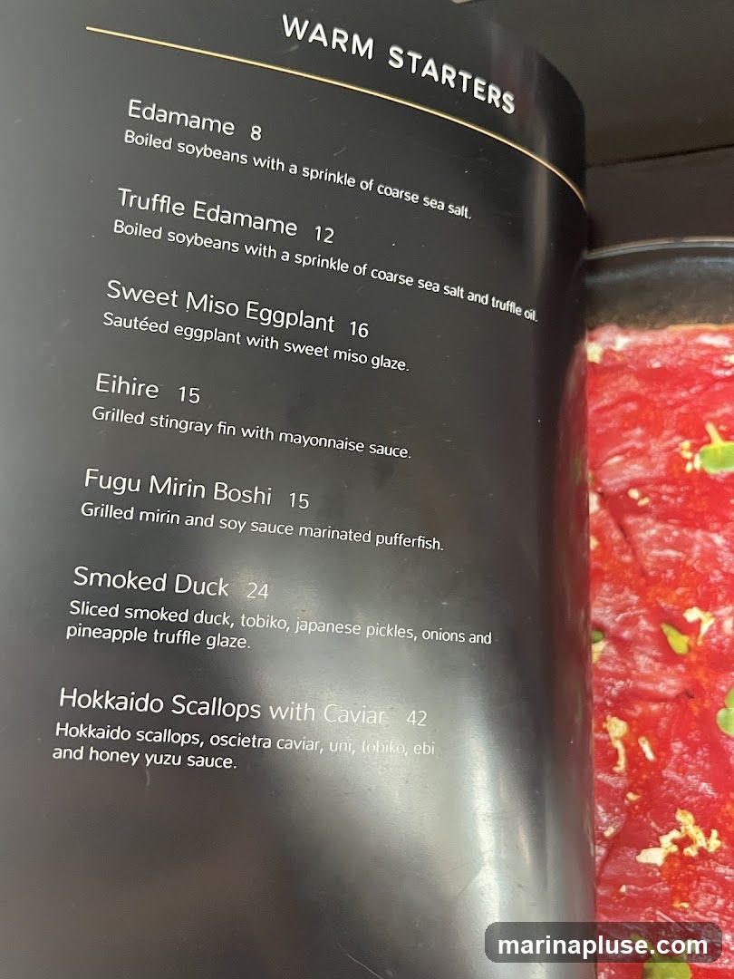 A menu page with warm starters.