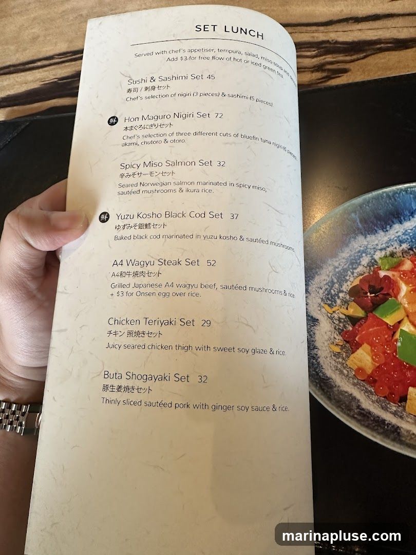 Set lunch menu with various Japanese dishes.