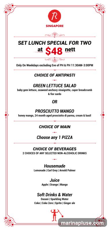 Set lunch special for two at $48 nett, available on weekdays excluding Eve of PH & PH from 11:30 AM to 3:00 PM.