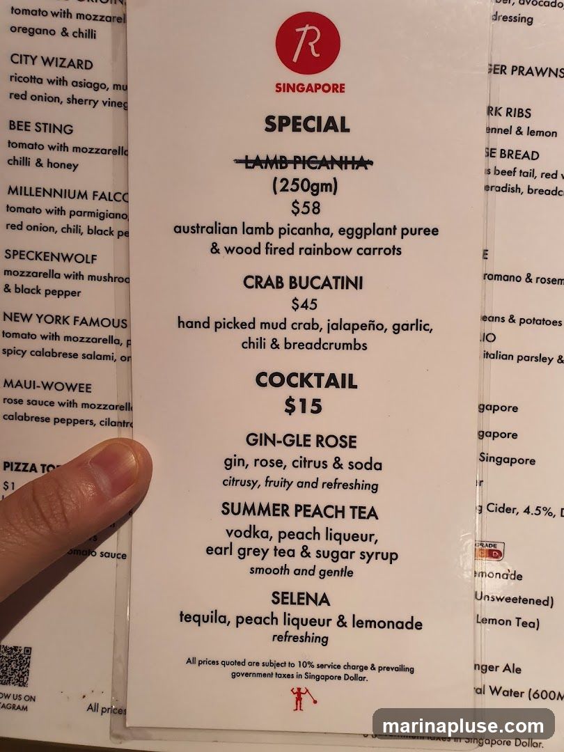 A menu featuring specials and cocktails.