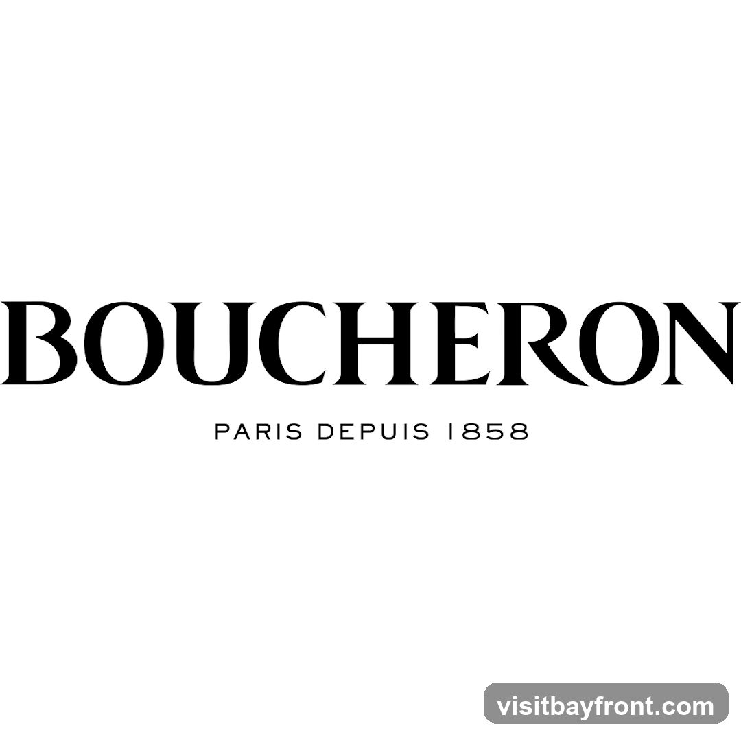 The logo features the word "BOUCHERON" in large, black, serif font. Below it, in smaller text, it reads "PARIS DEPUIS 1858". The background is white.