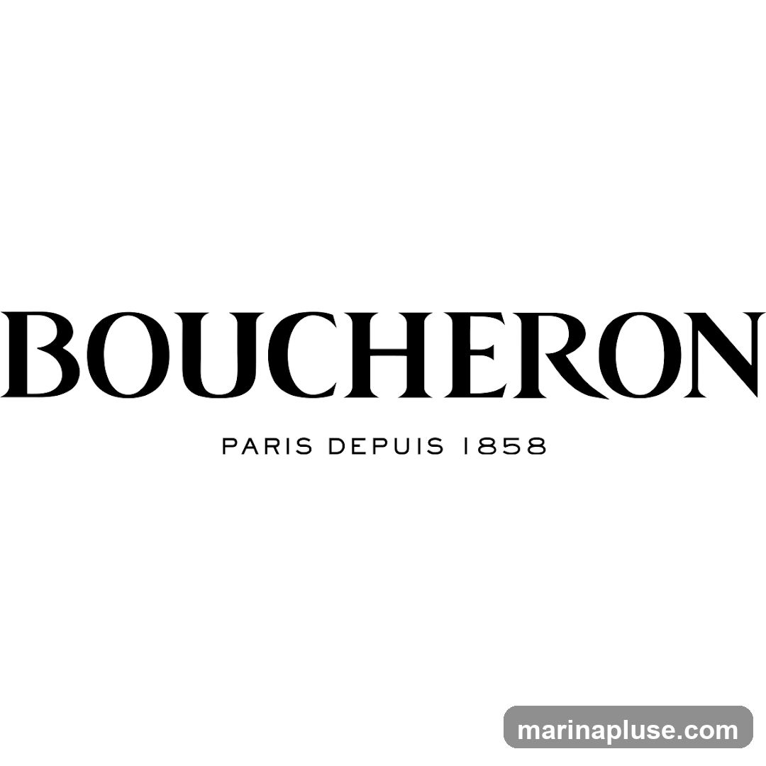 The logo features the word "BOUCHERON" in large, black, serif font. Below it, in smaller text, it reads "PARIS DEPUIS 1858". The background is white.