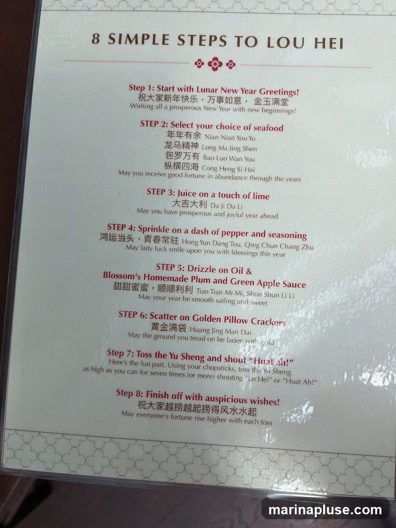 Instructions for preparing and enjoying Lou Hei, a traditional Chinese New Year dish.