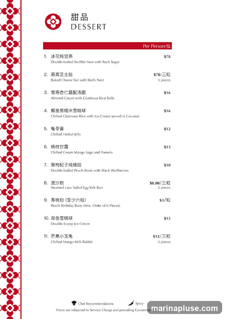 A dessert menu with 11 items.