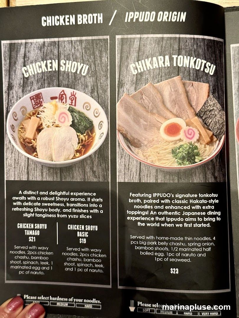 Menu featuring two ramen dishes: Chicken Shoyu and Chikara Tonkotsu.