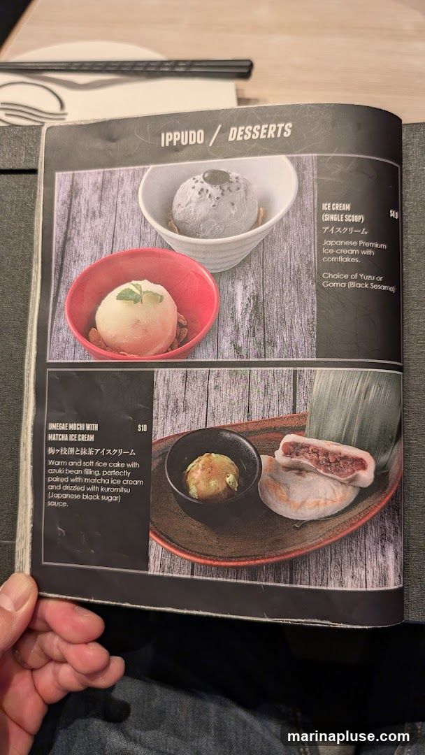 A menu page featuring desserts from Ippudo.