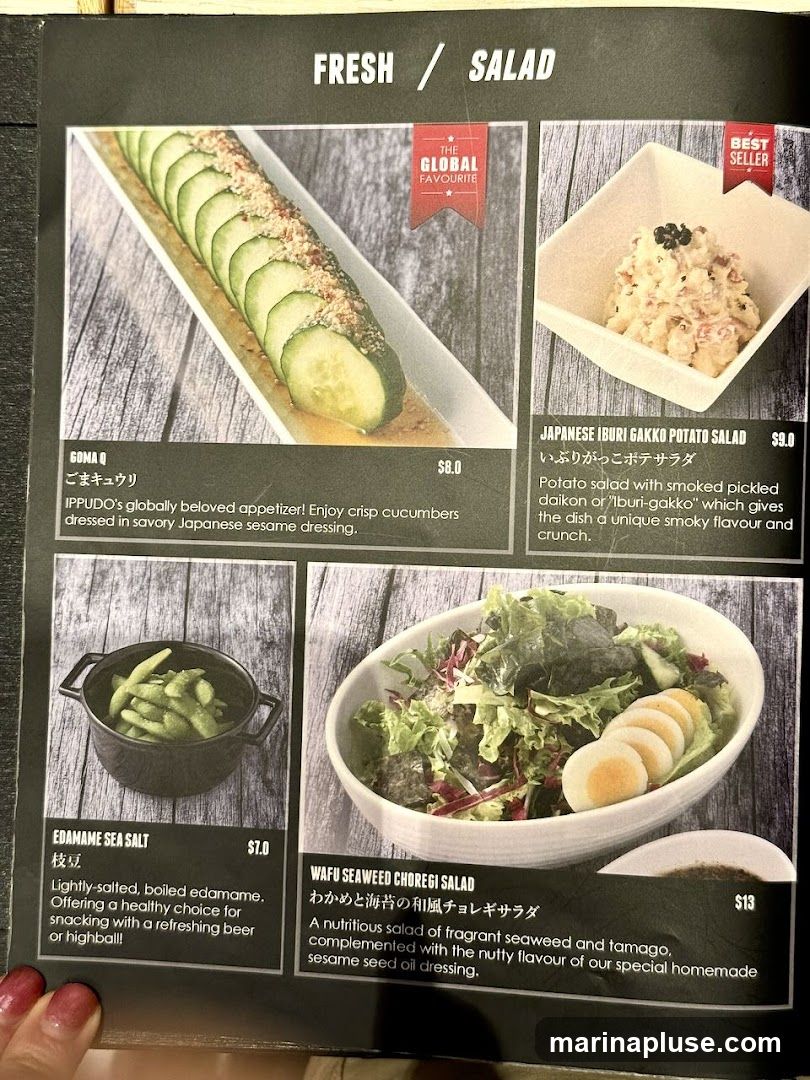 A menu page featuring four salad options.