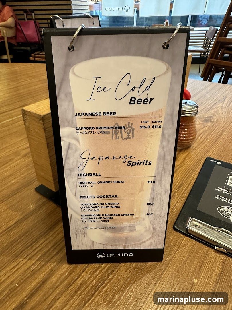 A menu featuring Japanese beer and spirits.