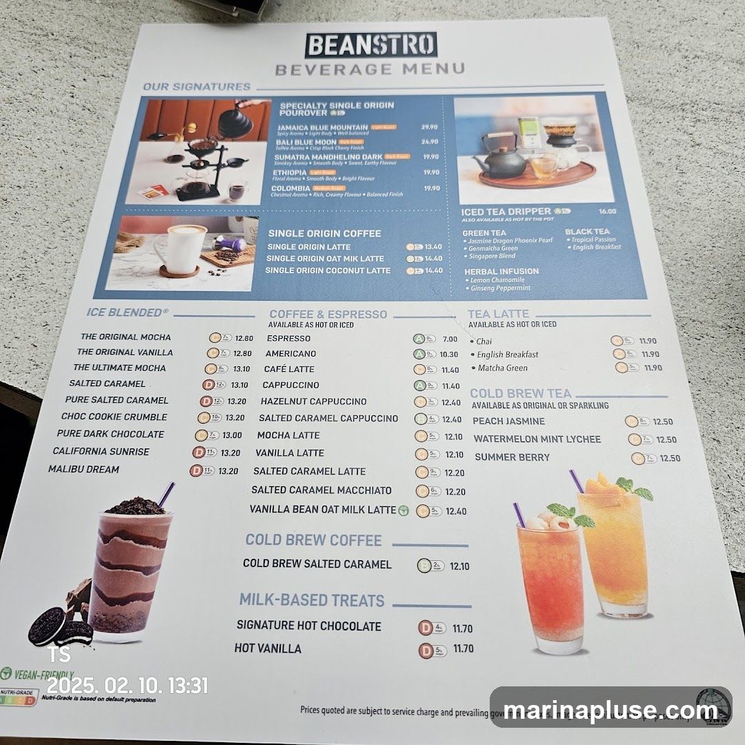 A menu featuring specialty single origin pour-overs, single origin coffees, iced blended drinks, coffee and espresso, tea lattes, iced tea drippers, herbal infusions, cold brew coffee, and milk-based treats.