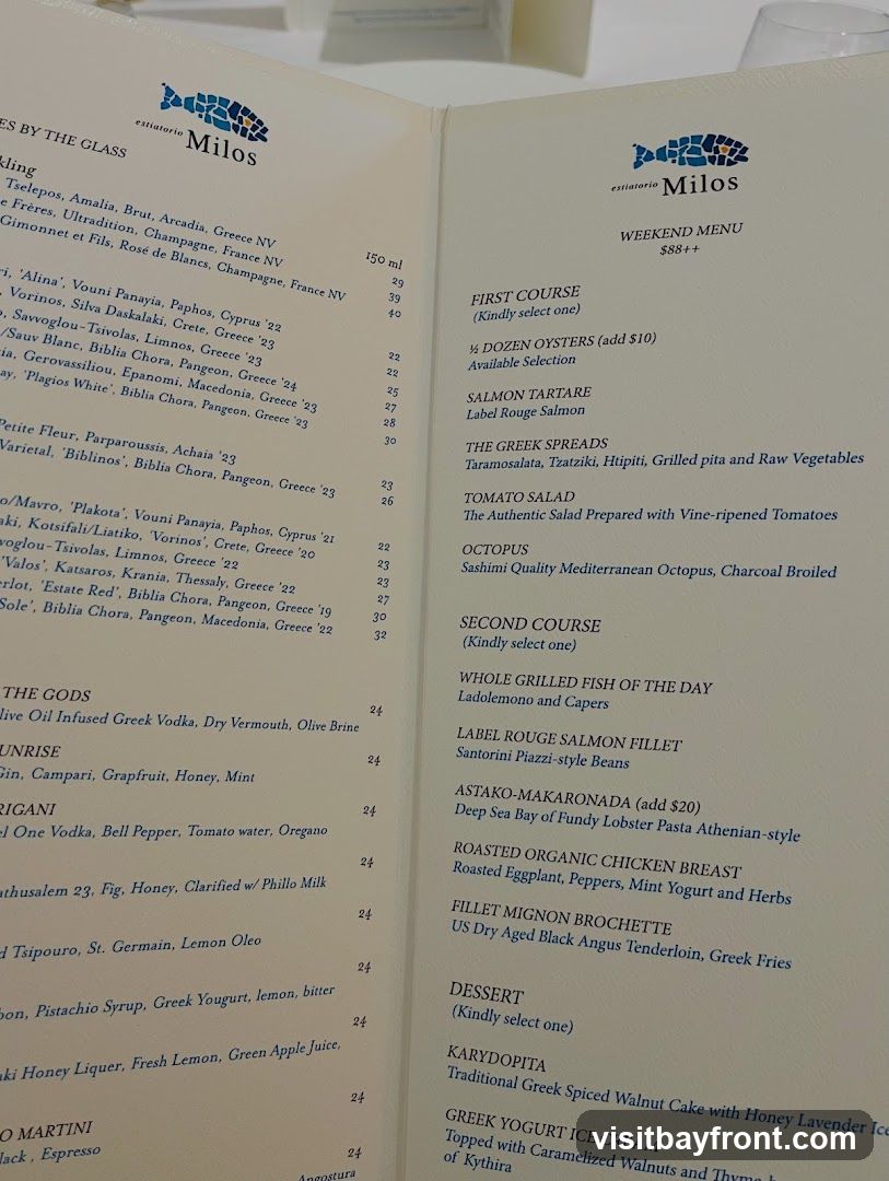 Milos Weekend Menu