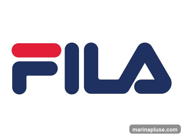 The Fila logo is displayed in navy blue with a red accent. The logo features the word