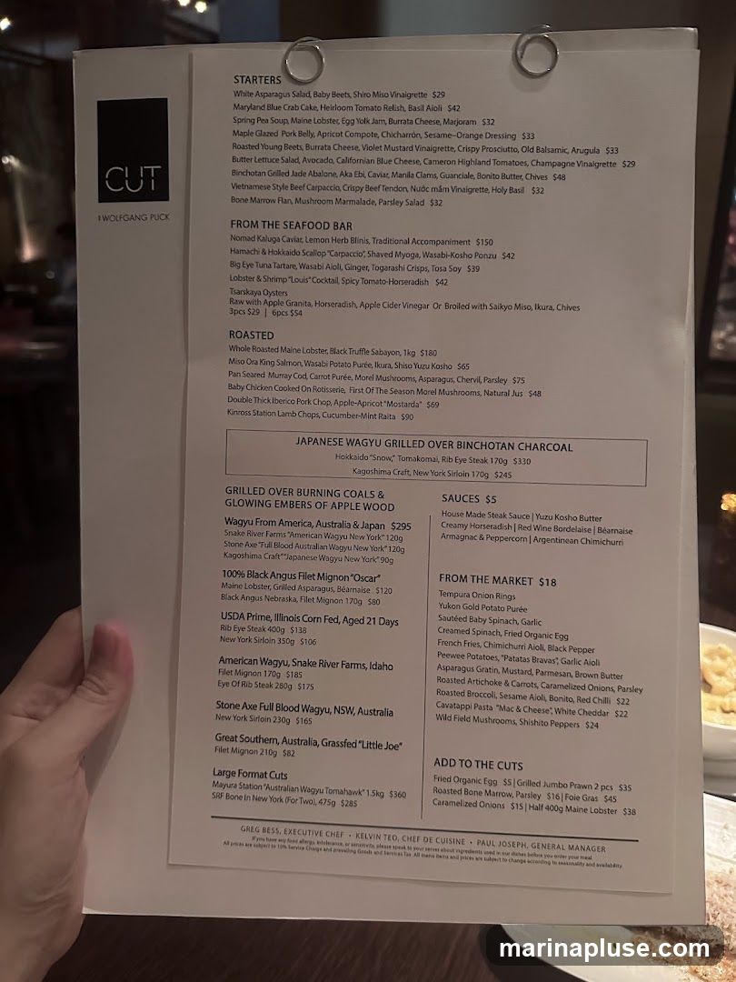A menu from CUT by Wolfgang Puck.