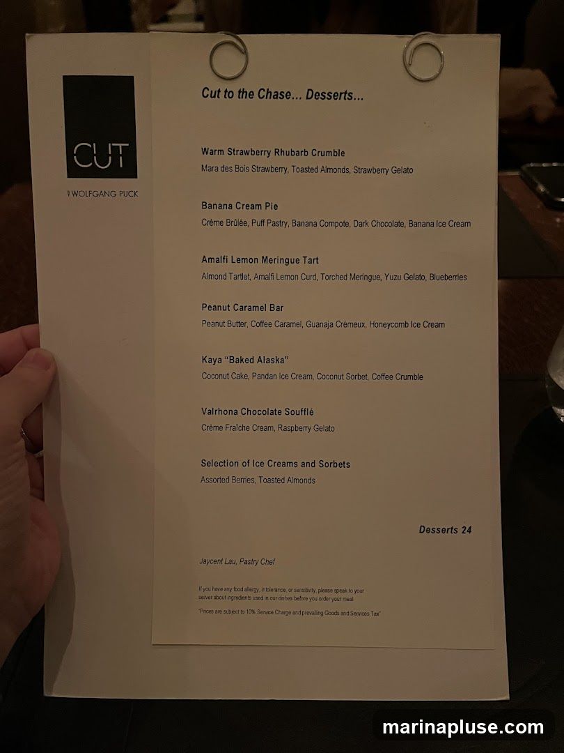 A dessert menu from CUT by Wolfgang Puck.