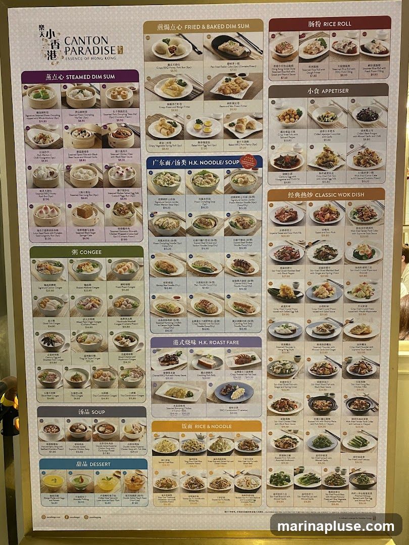 A menu from Canton Paradise featuring various Hong Kong style dishes.