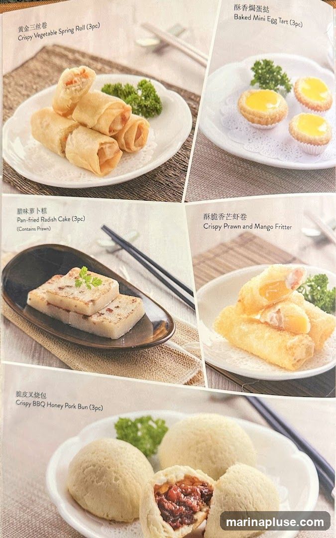 A menu featuring various dim sum items with images.