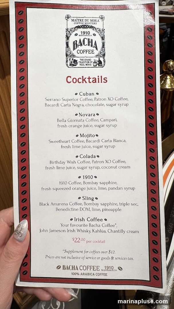 A menu featuring various coffee-based cocktails.