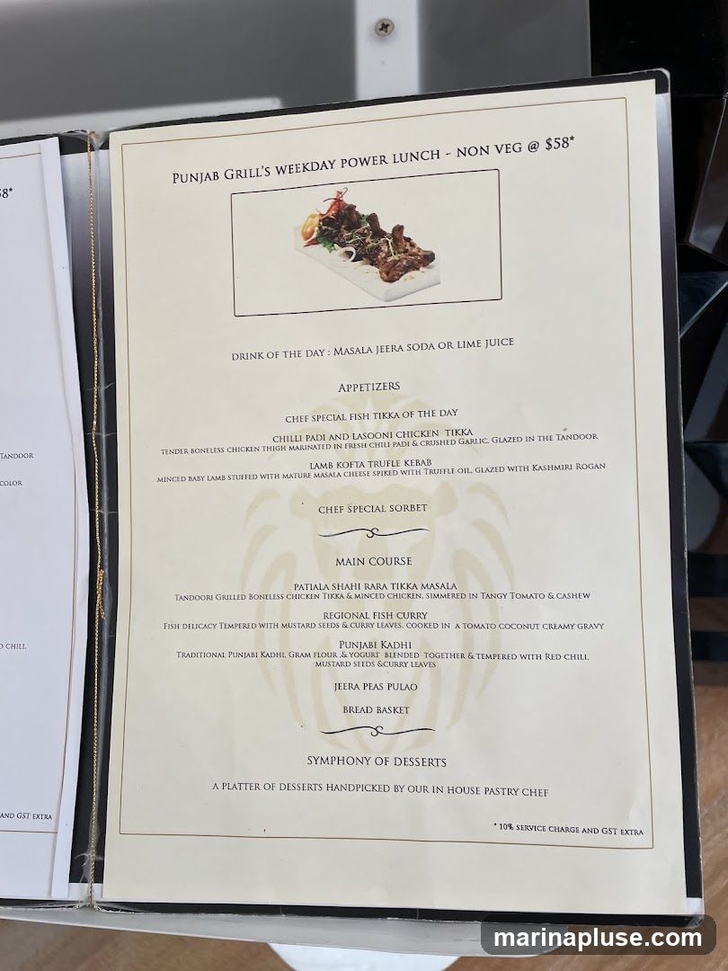 A menu for Punjab Grill's weekday power lunch, featuring non-vegetarian options.