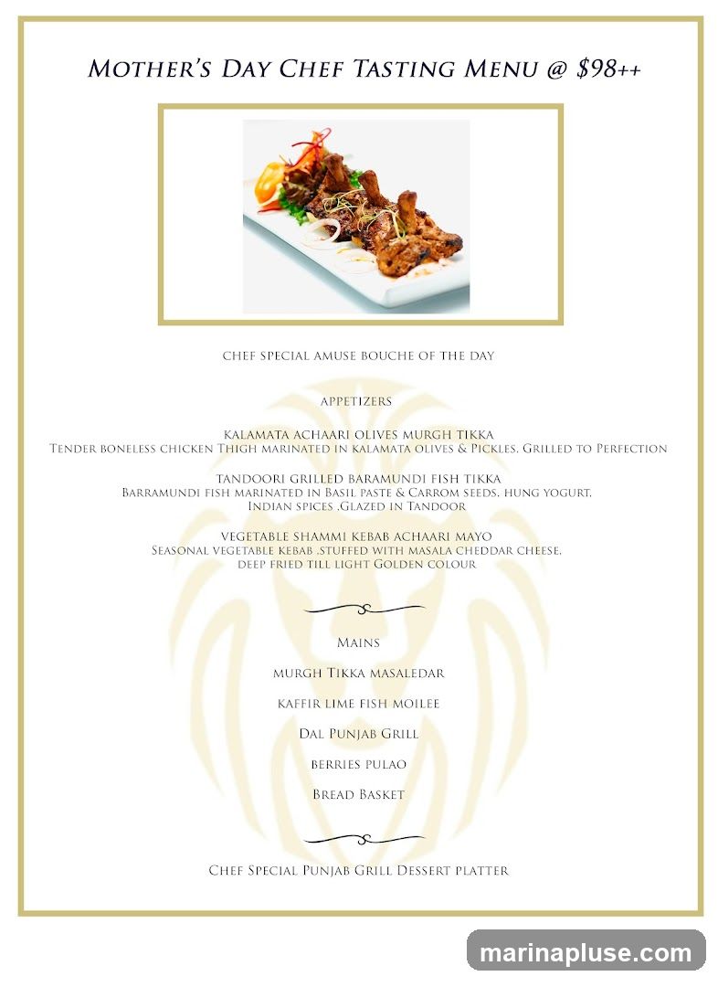 A tasting menu for Mother's Day priced at $98++.