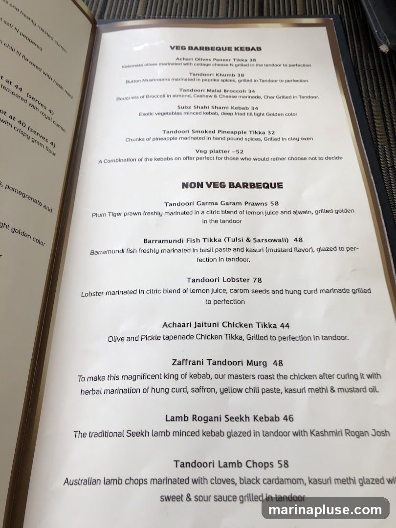 Menu with Veg and Non-Veg Barbeque options.