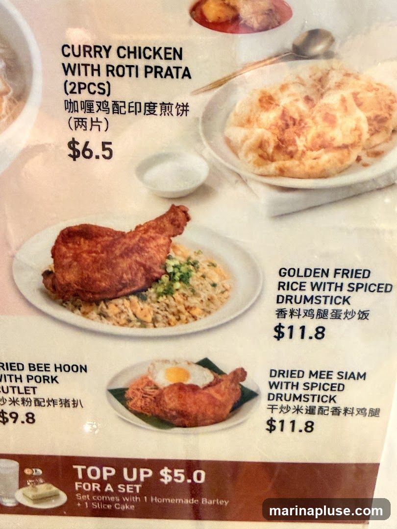 A menu featuring various dishes with prices.