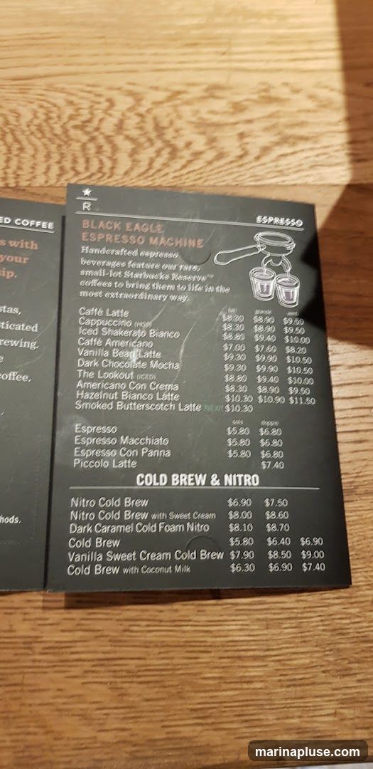 Menu featuring espresso and cold brew beverages.