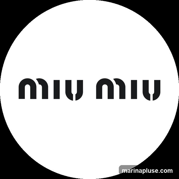 A black and white circular logo with the text "MIU MIU" in black capital letters. The letters have a stylized, stencil-like appearance.