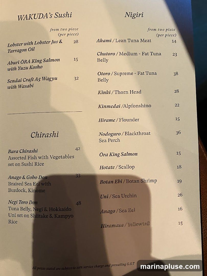 Menu with sections for Chirashi and Nigiri.