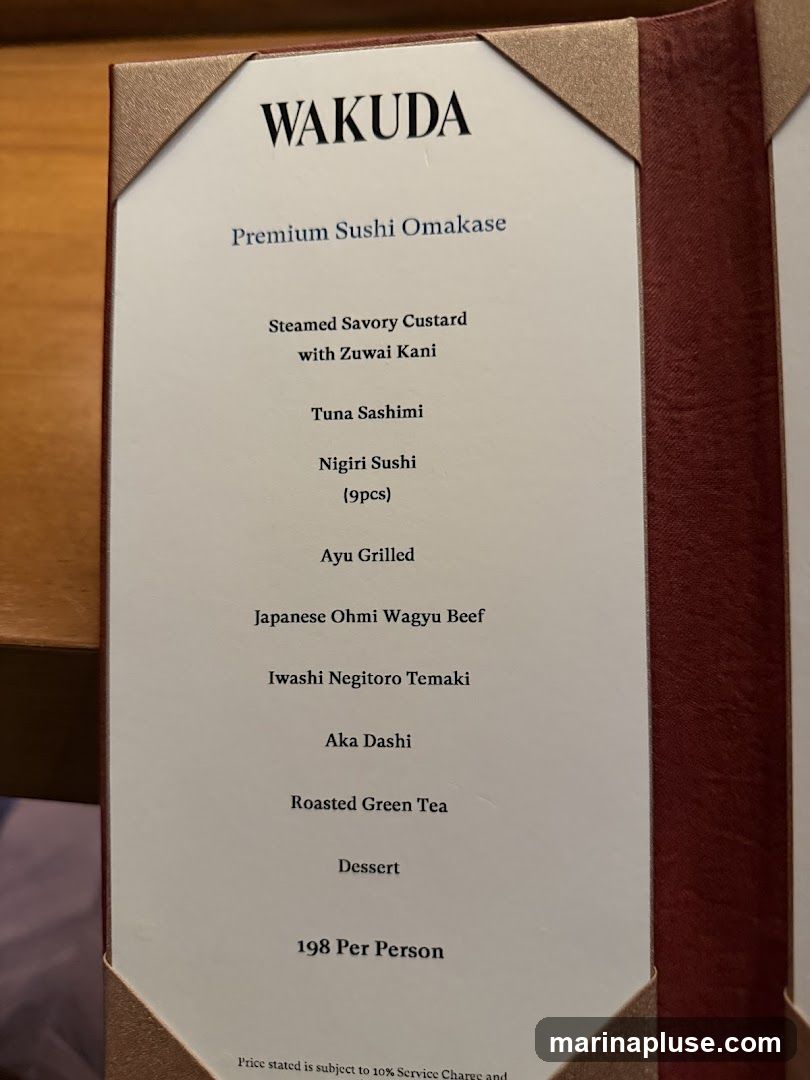 A menu for Premium Sushi Omakase at Wakuda.