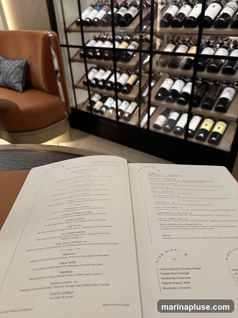 A menu open to a page with food and side dish options.