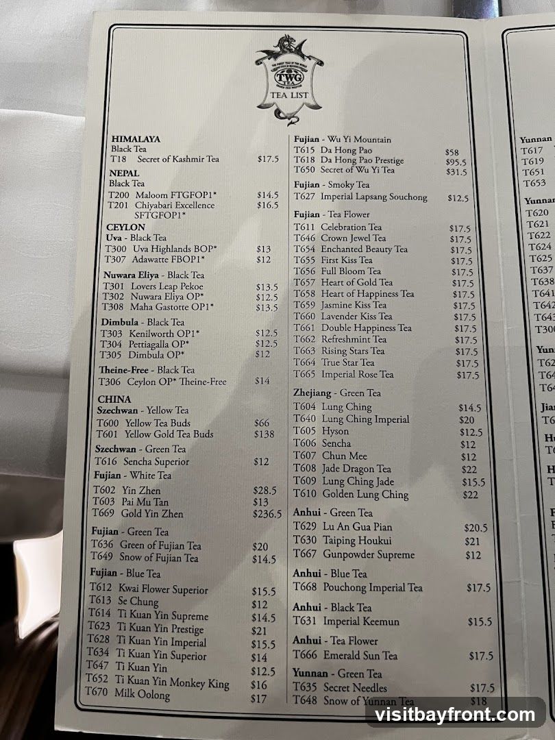 TWG TEA LIST