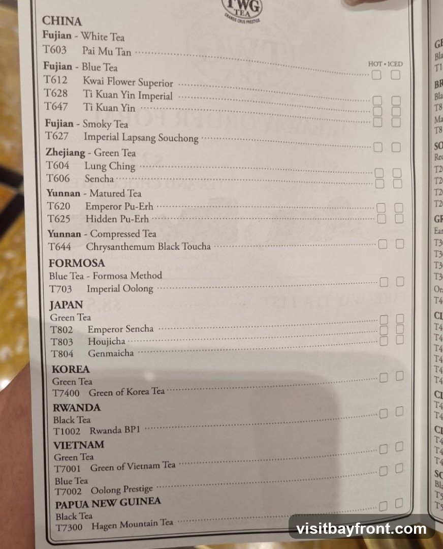 TWG Tea Menu