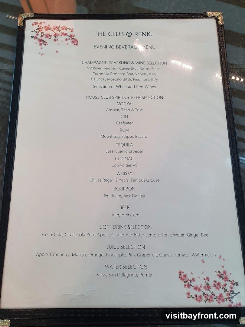 THE CLUB @ RENKU EVENING BEVERAGE MENU