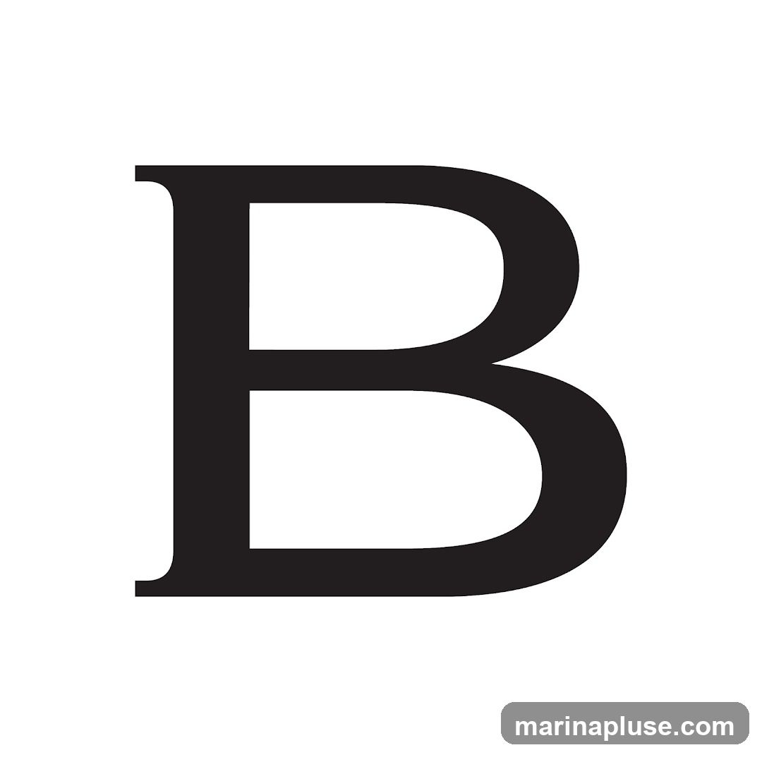 A large, black, serif letter B is centered on a white background.