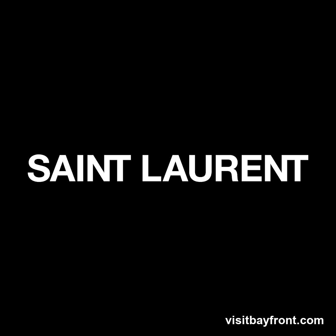 The words "SAINT LAURENT" are displayed in large, white, sans-serif capital letters against a solid black background.