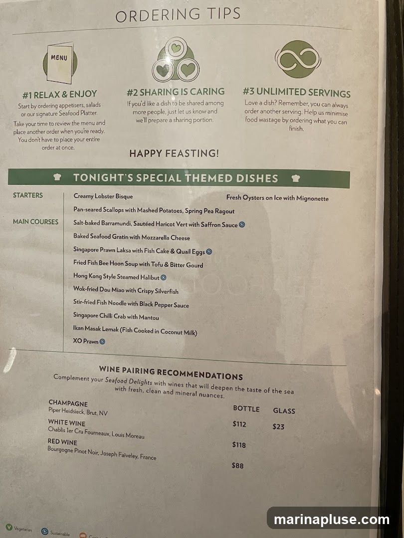 Tonight's Special Themed Dishes and Wine Pairing Recommendations.