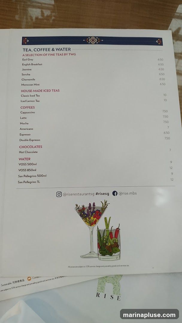 A selection of fine teas by TWG, house-made iced teas, coffees, chocolates, and water.