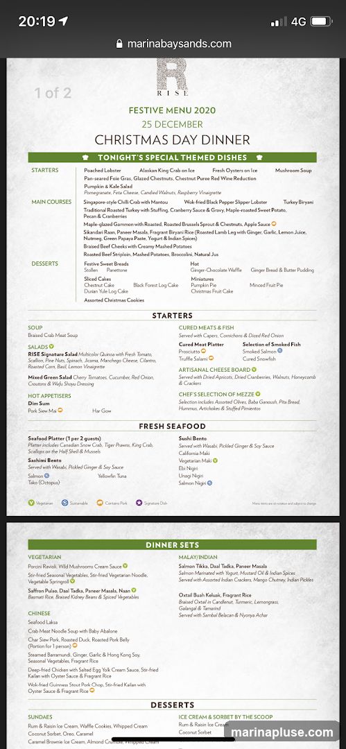Menu for Christmas Day Dinner on December 25, 2020.